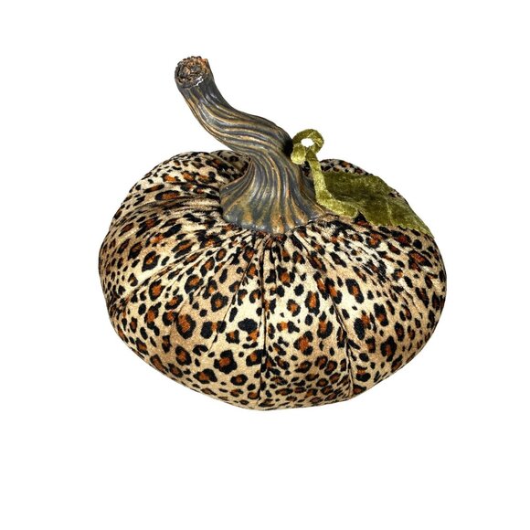 Leopard Print Pumpkin Decor Velvet Leaf Plastic Stem - Picture 3 of 12